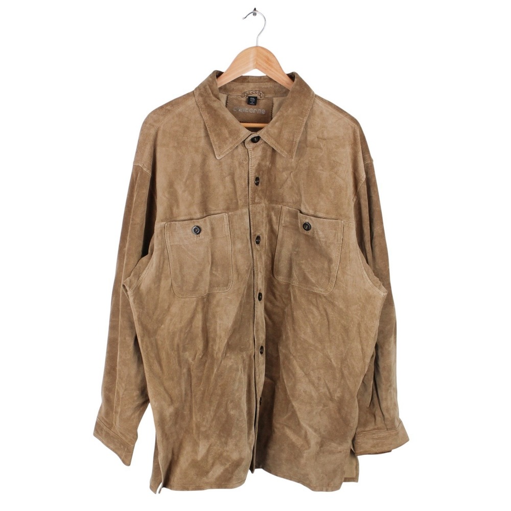 Claiborne Genuine Suede Leather Shirt Jacket Tan Button Front Men's Size XXL